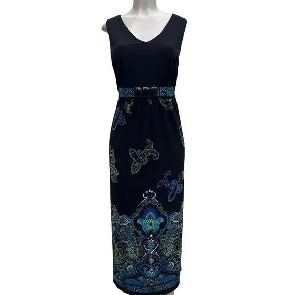 Catherines Black and Blue Paisley Maxi Dress, comfy & elegant,Size 16 sleeveless - Picture 11 of 14